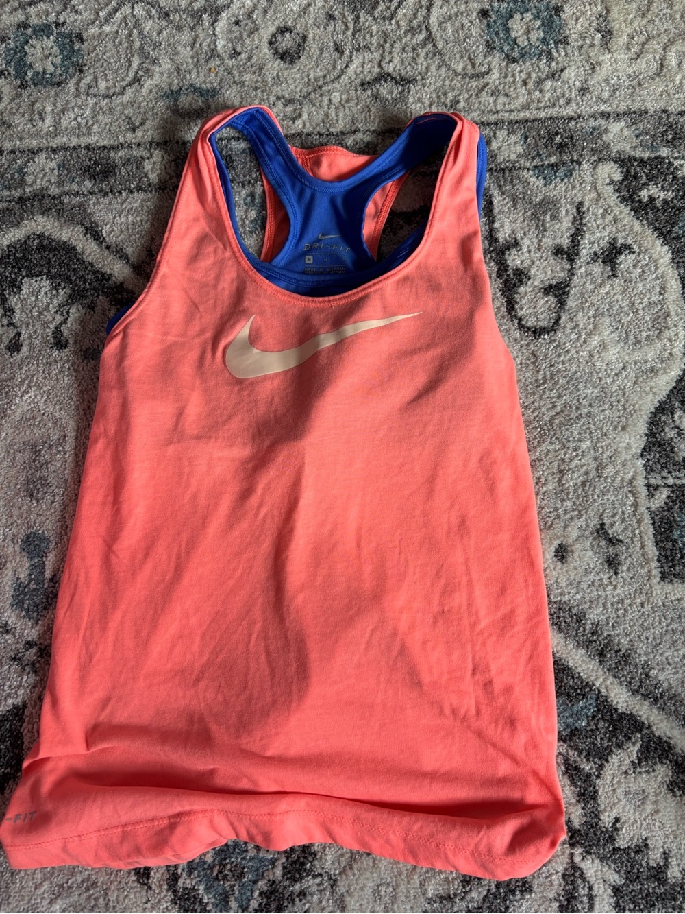 Nike Coral Racerback Tank with Blue Liner and Silver Swoosh